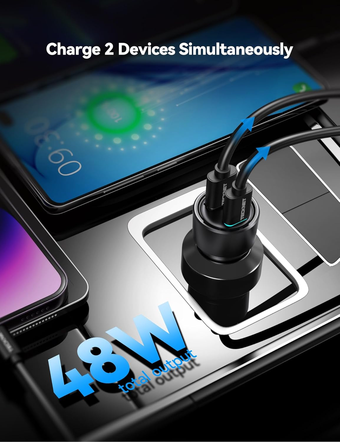 USB C Car Charger [2Pack], 48W 2-Port Cigarette Lighter Fast Chargering, PD&QC3.0 USBC Car Charger Adapter Compatible with Iphone 16/15 Plus/15/14/13 Galaxy