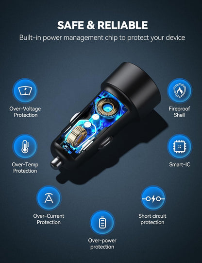 USB C Car Charger [2Pack], 48W 2-Port Cigarette Lighter Fast Chargering, PD&QC3.0 USBC Car Charger Adapter Compatible with Iphone 16/15 Plus/15/14/13 Galaxy